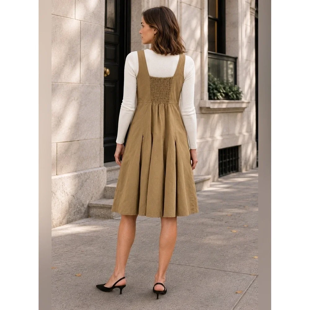 J.Crew A-Line Pleated A-Line Chino Cotton Dress Sleeveless Khaki Size 6